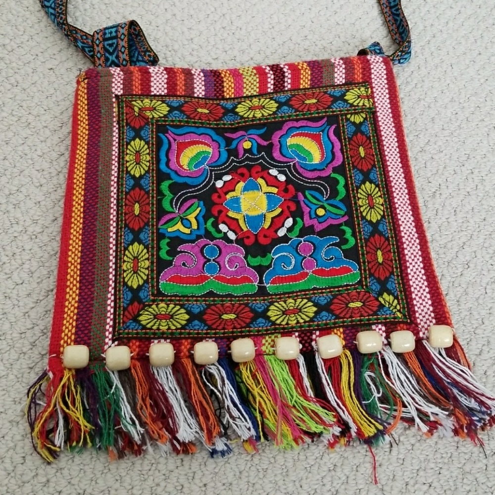 Womens Ethnic Embroidered Beaded Fabric Crossbody - Picture 4 of 5